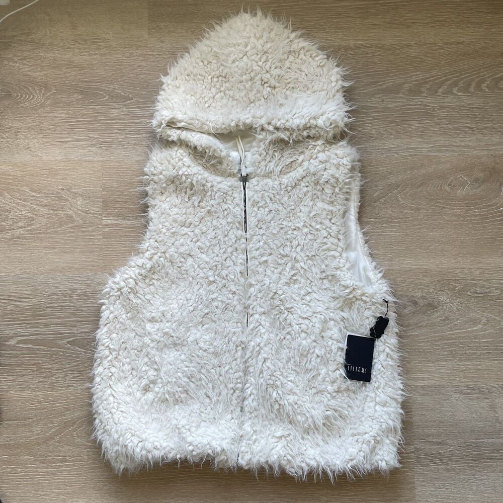 Sisters Faux Fur Off White Hooded Vest (NWT)